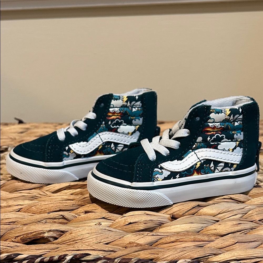 Vans Kids High-Top Sneakers - Black and White with Floral Accents